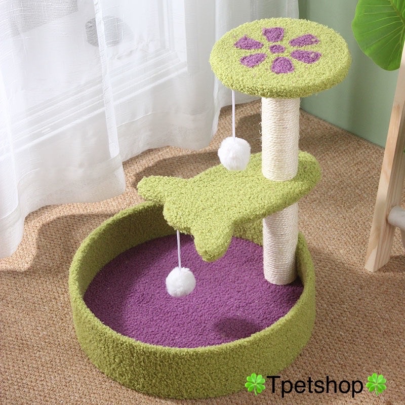 Cattree nhà cây trụ cào móng cho mèo-Chất liệu tốt, mềm mại-Thiết kế 3 tầng tiện lợi cho bé leo trèo nghỉ ngơi