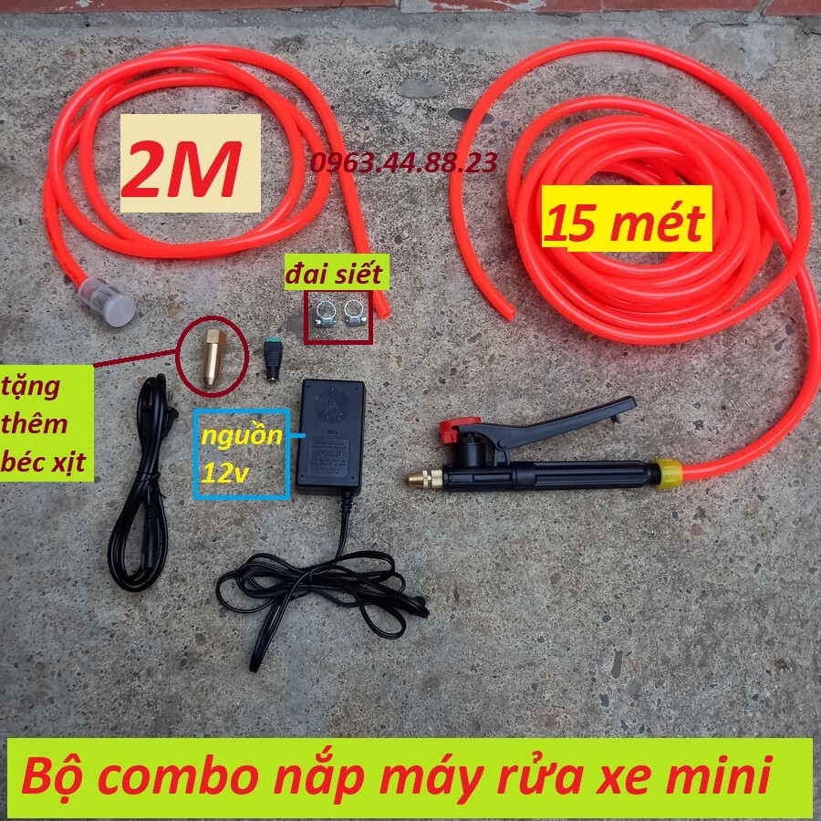 Bộ phụ kiện máy rửa xe mini 12v kèm súng xịt (khóa bóp)