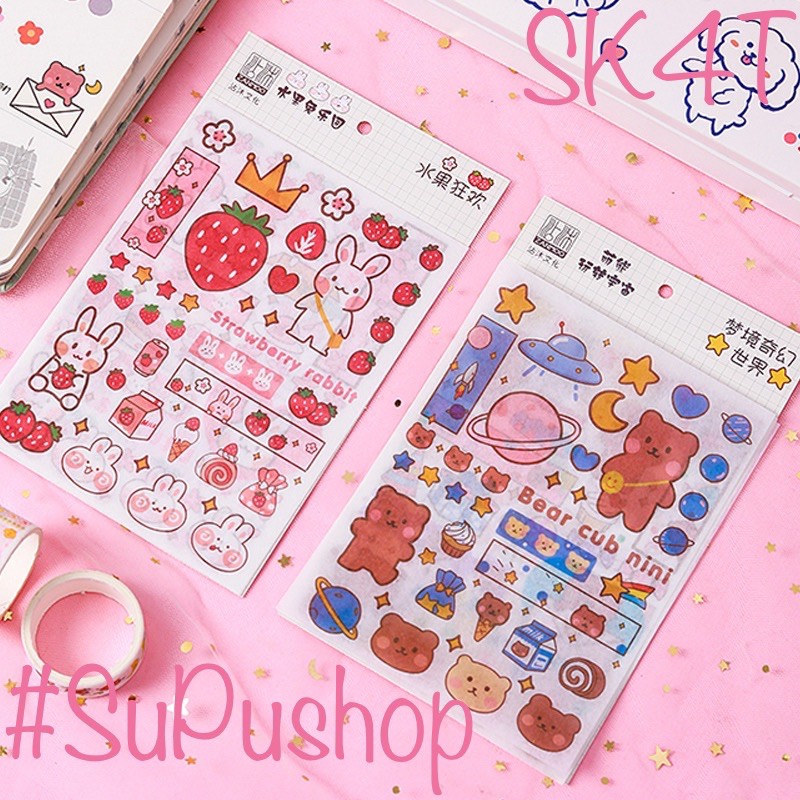 🧁🧁STICKER GẤU VÀ THỎ SIÊU KUTE PHÔ MAI QUE 4 TẤM🧁🧁