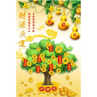 Tranh dán tường 3d phong thủy cây tài lộc tài nguyên quảng tiến ud0071