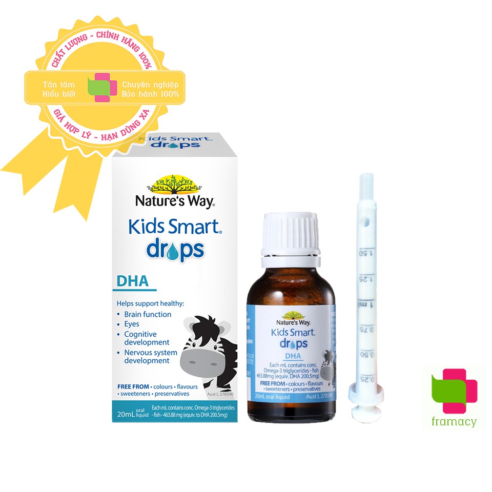 DHA dạng giọt Nature’s Way Kids Smart DHA Drops, Úc (20ml) tăng chỉ số IQ cho trẻ từ 4 tuần tuổi trở lên