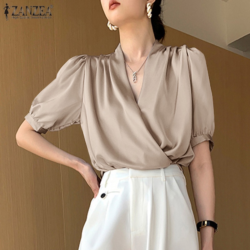 Zanzea Áo Nữ Tay Phồng Cổ Chữ V Thời Trang Quyến Rũ