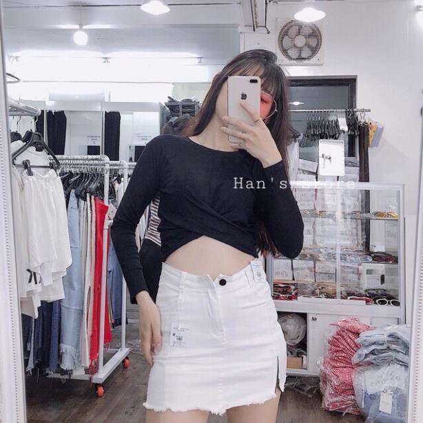 Áo thun xoắn eo dài tay - mua hóa đơn trên 300k được tặng 1 phần quà từ shop CAROTSHOP Đẹp