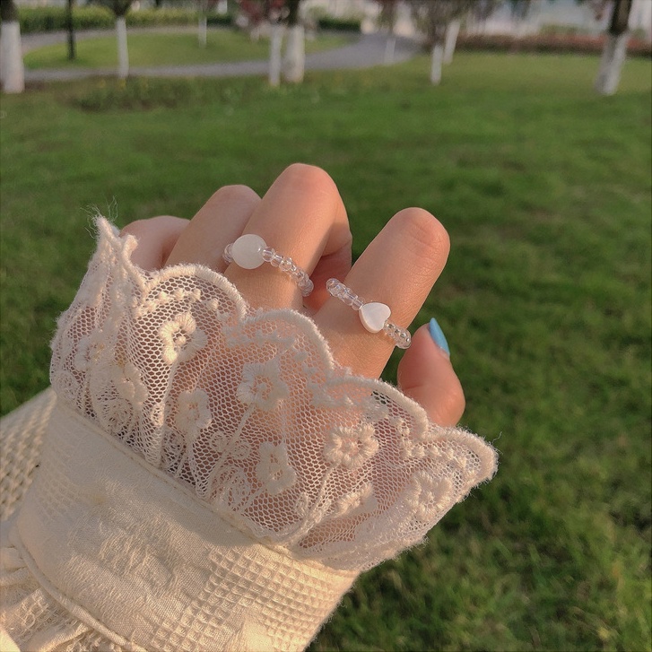 Set 2 nhẫn 17km mặt bằng vỏ sò đá opal thời trang cho nữ