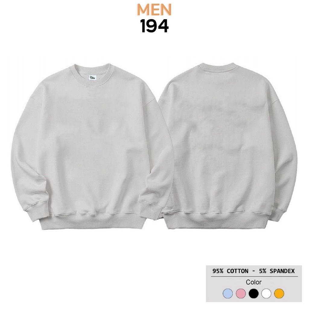 Áo sweater MEN 194 vải nỉ thu đông co dãn, dày dặn mềm mịn form rộng phong cách Unisex full màu - SW Trơn
