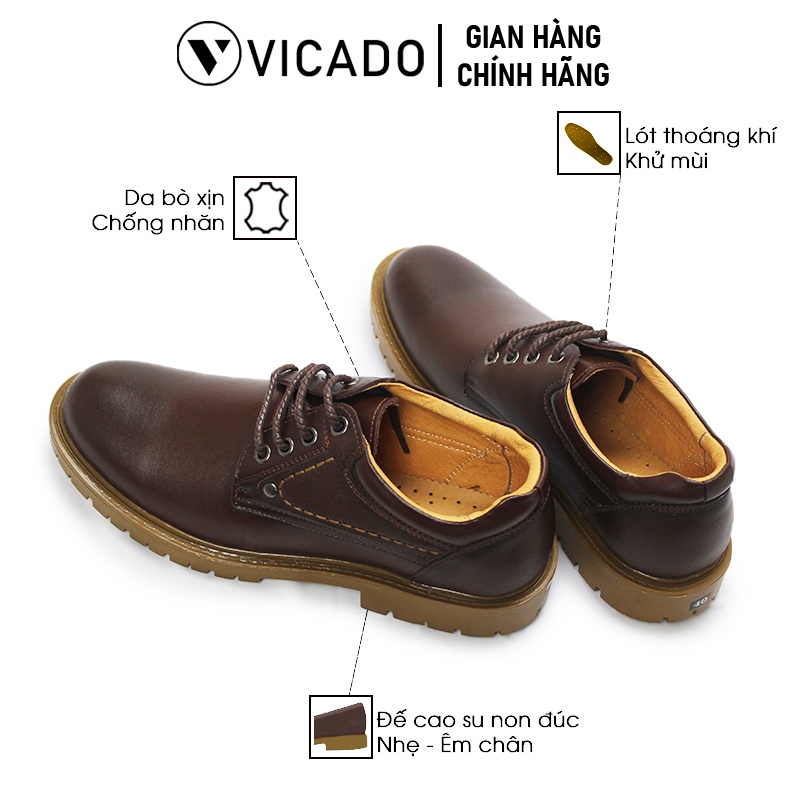 Giày buộc dây nam da bò cao cấp tăng chiều cao Oxfords VICADO VA0120 màu nâu