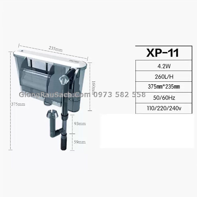 Lọc Thác Bể Cá Cảnh Mini Siêu Mỏng Phù Hợp Bể 30cm - 90cm XP03/09/11/13