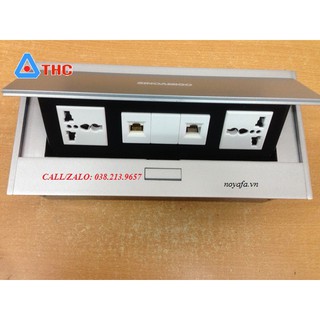 ổ cắm âm bàn STS -215  lắp nhân mạng + thoại ( 2 ổ điện đa năng 3 chấu) Chính hãng SINOAMIGO