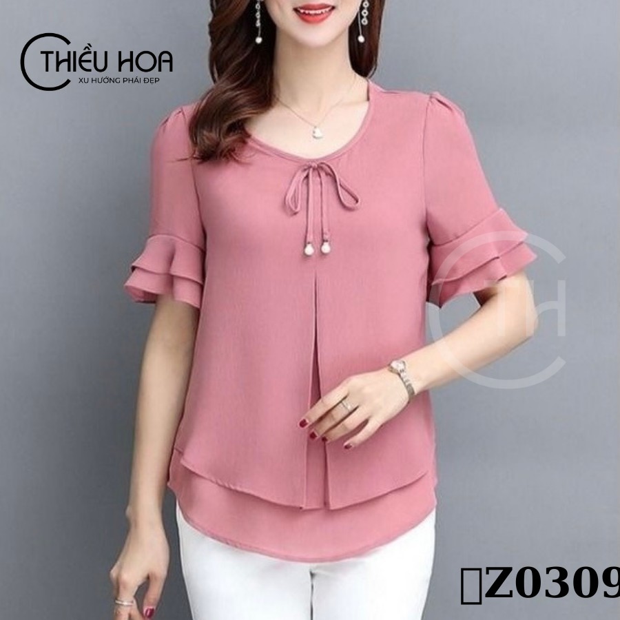 Áo thiết kế hoạ tiết cực đẹp chất liệu vải Voan cao cấp THIỀU HOA AN1Z0309