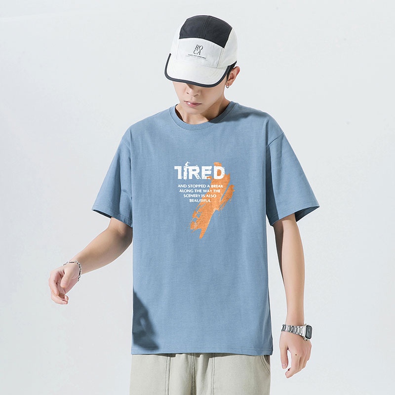 Áo Thun Cotton Tay Ngắn Cổ Tròn Dáng Rộng In Họa Tiết Trẻ Trung Hợp Thời Trang Cho Nam