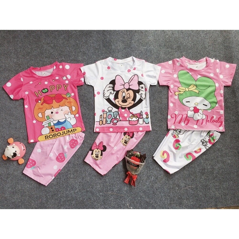 Bộ Ngố Thun Lạnh In 3D 💕LINA KIDS 💕 in 2 mặt trước sau hottrend siêu xinh đẹp cho bé gái size từ 8-19kg