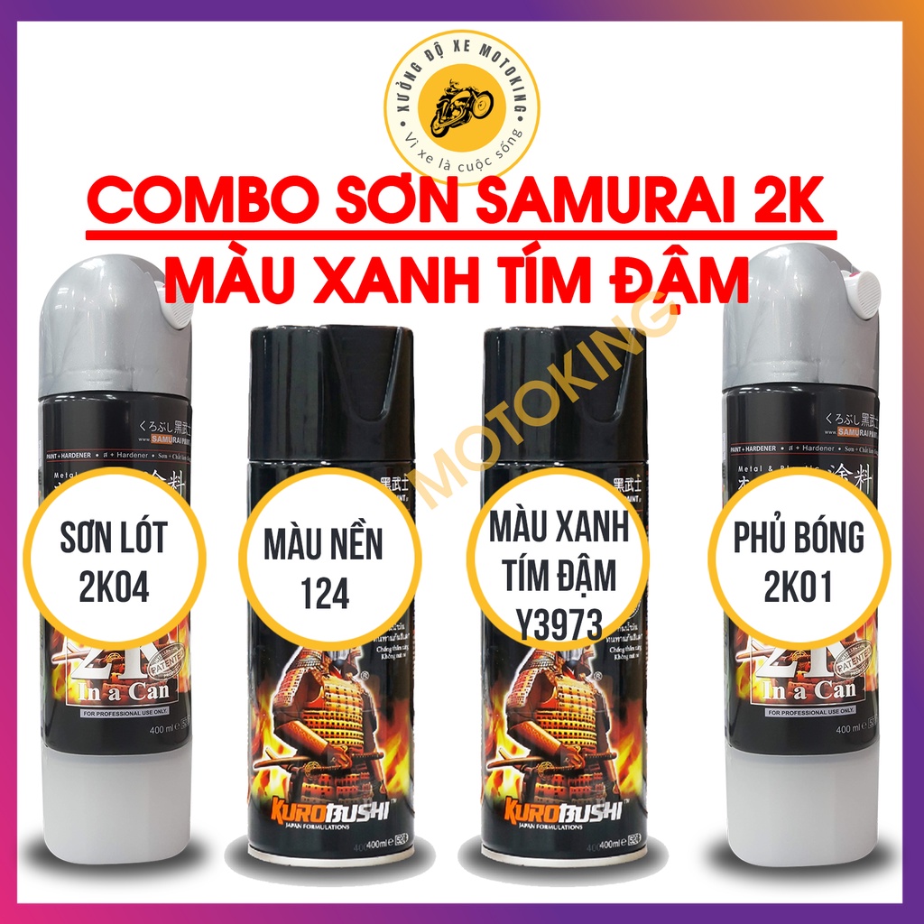 Combo Sơn Samurai màu Xanh Exciter GP - Y3973  loại 2K chuẩn quy trình độ bền 5 năm gồm 2K04 - 124- Y3973 -2k01