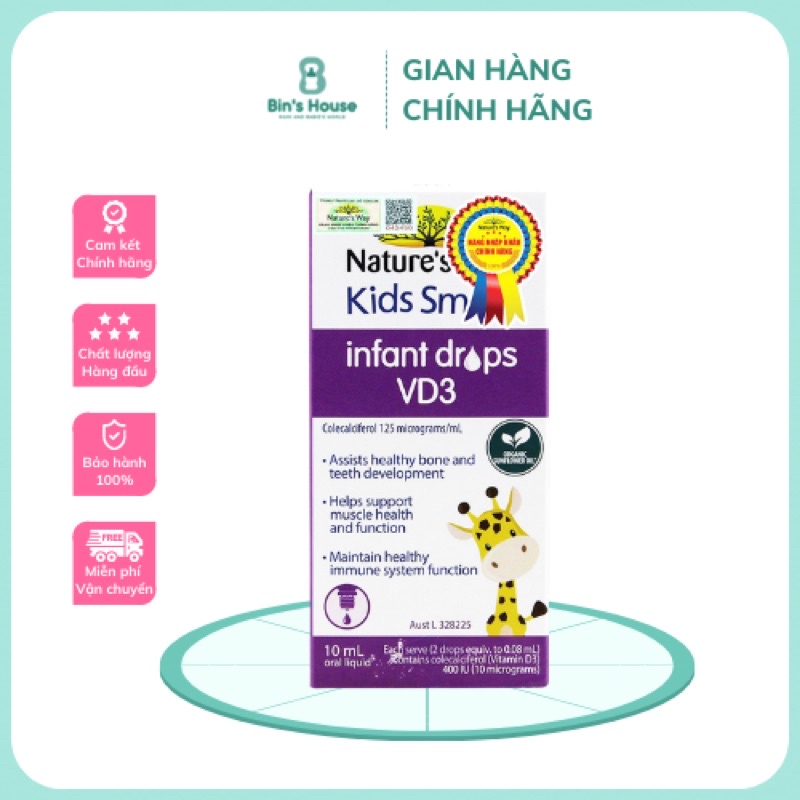 [HÀNG SẴN SHIP NGAY] Siro Bổ Sung Vitamin D3 Cho Bé-Nature's Way Kids Smart Infant Drops VD3 [CHÍNH HÃNG NHÂP KHẨU]