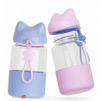 BN12 bình nước tai mèo 300ml thuỷ tinh bình nước cute chai nước dễ thương