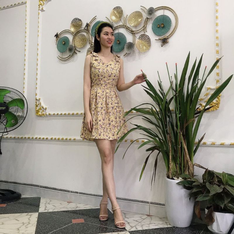Đầm nữ nơ vai có quần đùi trong chất lụa 100D siêu mịn siêu mát | BigBuy360 - bigbuy360.vn