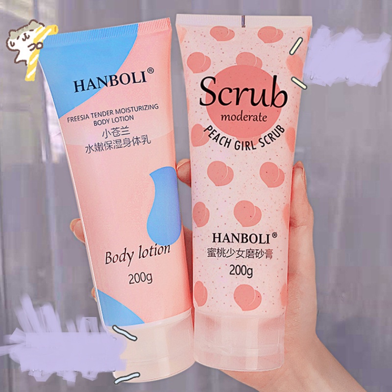 [Hàng mới về] Kem tẩy tế bào chết chiết xuất đào cho cơ thể / Sữa dưỡng thể làm trắng da