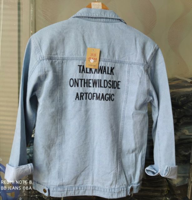 Áo khoác jean nam nữ màu xám trắng form chuẩn Hàn Quốc với Talk No Wash size M-L-XL PT30