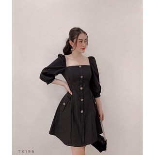 10581 Đầm Xoè Nút gỗ cổ u