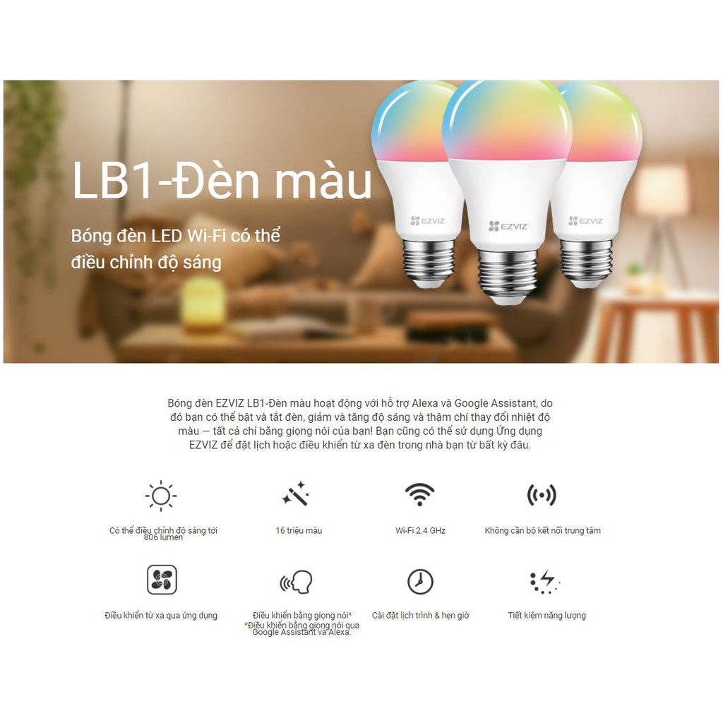 Bóng Đèn LED thông minh EZVIZ LB1 16 triệu màu Color Light