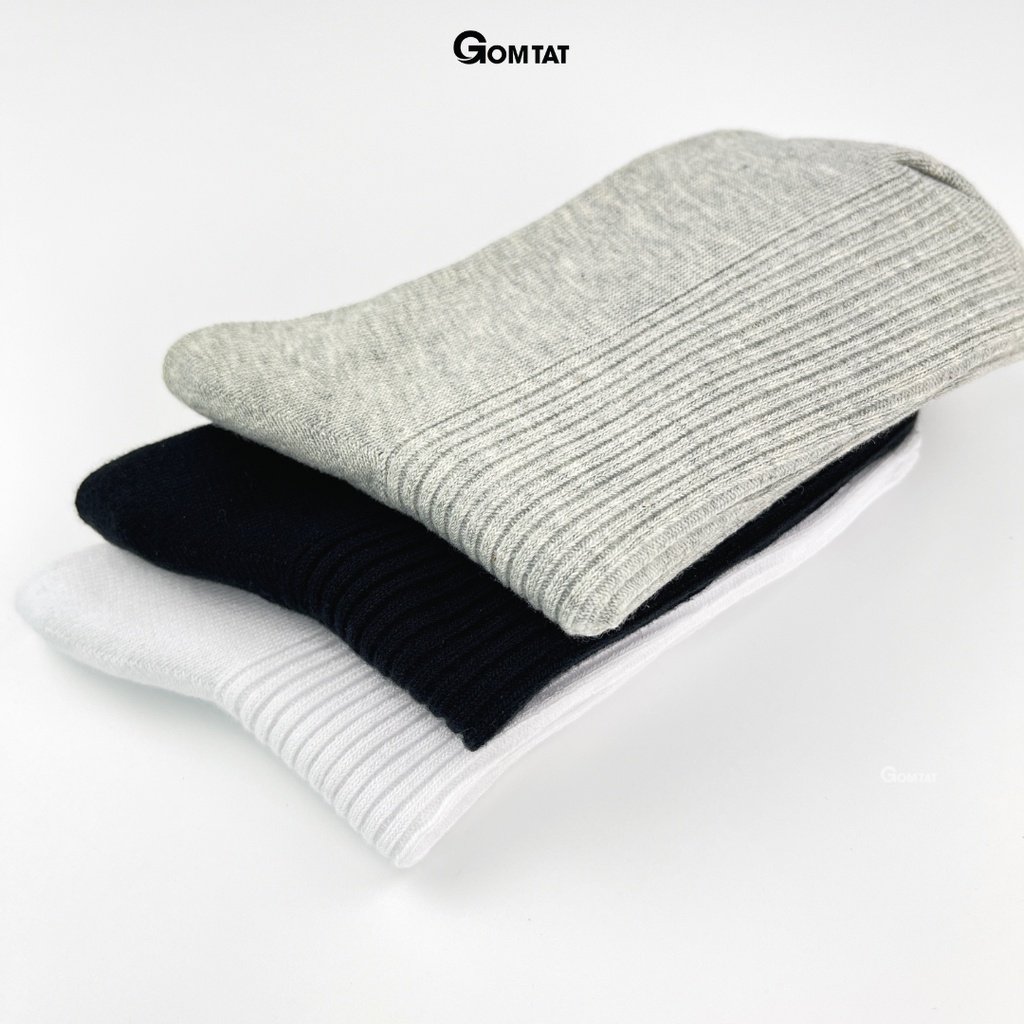 Tất vớ nam cổ trung trơn màu GOMTAT mẫu gân chìm, chất liệu cotton cao cấp mềm mại thoáng khí - FIVE-TAY10-LUNG