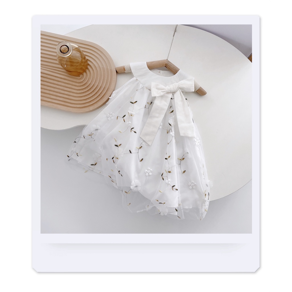 Váy hè yếm cổ tròn nơ 2 lớp cho bé gái 8-20kg-MMSV0002
