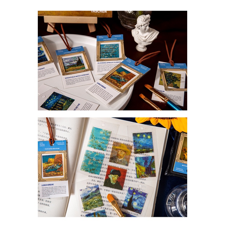 Bộ Bookmark 3 Lớp Tranh Nghệ Thuật Van Gogh Đánh Dấu Trang Vở Sách Trang Trí Sổ Bullet Journal Độc Đáo