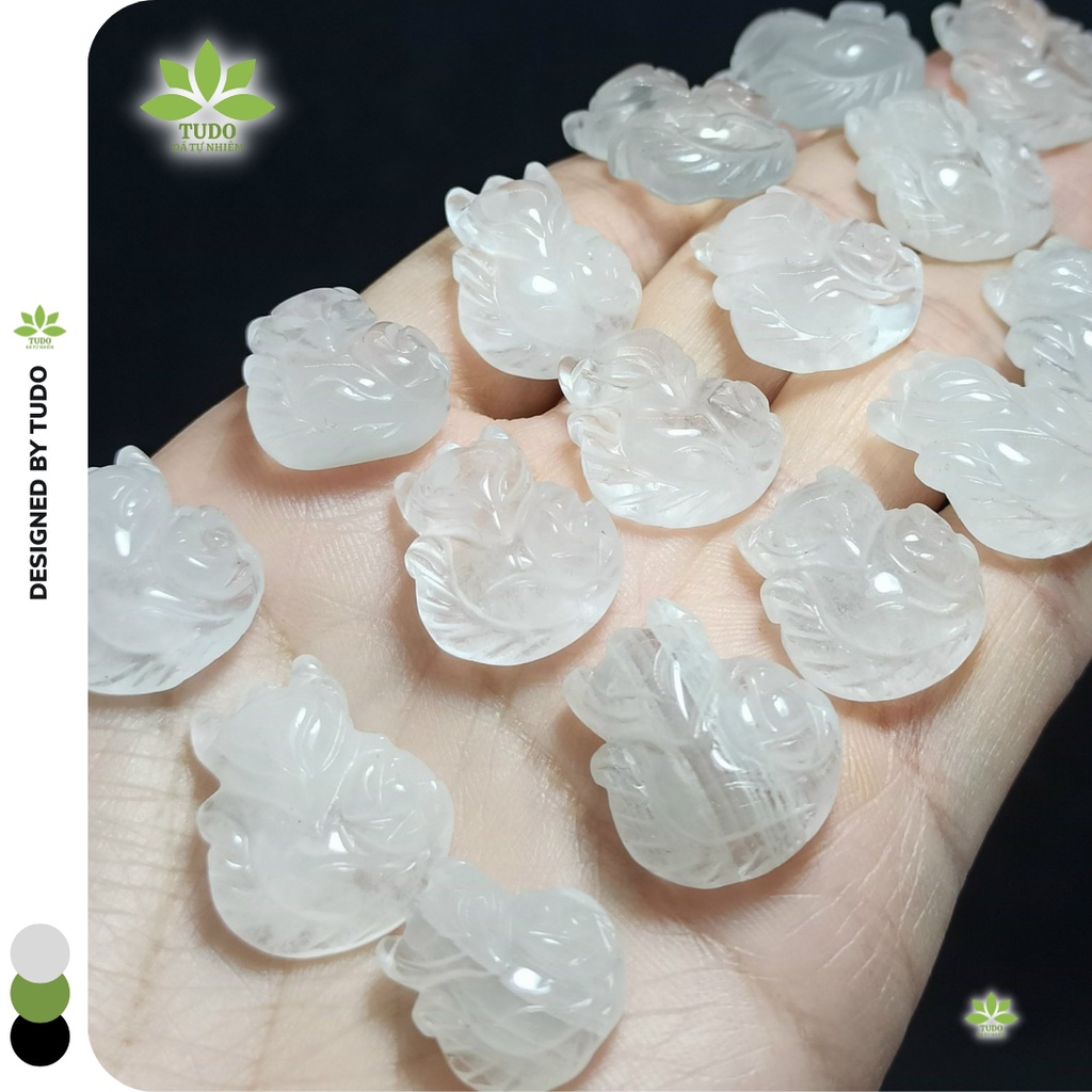 Mặt dây hồ ly thạch trắng trong và trắng cùi dừa size 15-20mm cho nữ mệnh Kim và Thủy TUDO phong thủy có kiểm định