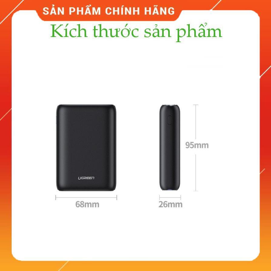 Sạc dự phòng UGREEN PB137 70399 dung lượng 10000mAh, 2 cổng sạc USB và USB type C, sạc