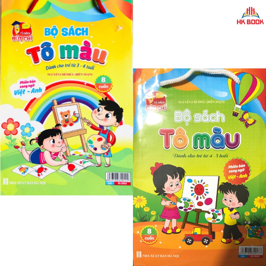 Sách - Combo Bé tô màu nhiều chủ đề song ngữ Việt Anh cho trẻ từ 3-4 tuổi và 5-6 tuổi (2 bộ - 16 cuốn)