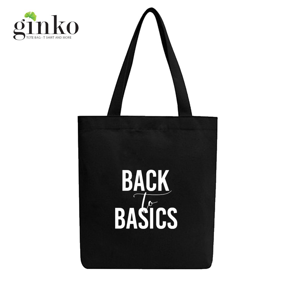 Túi Vải Tote Ginko Có Dây Kéo Khóa ( túi con bên trong ) Phong Cách ulzzang Hàn Quốc In Hình Back To Basics B08