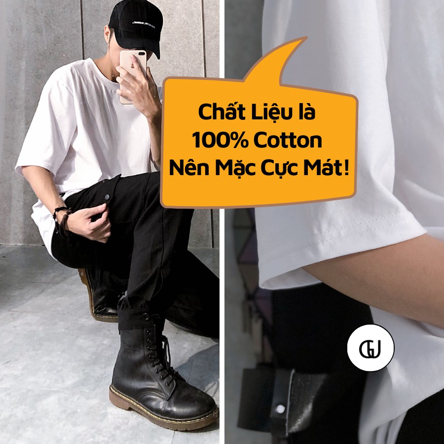 Áo Thun Tay Lỡ Form Rộng Unisex 100% Cotton Mát Mẻ, Mềm Mịn Cho Cả Nam Nữ Trơn Màu (Đủ Màu Đen Trắng) GUF | BigBuy360 - bigbuy360.vn