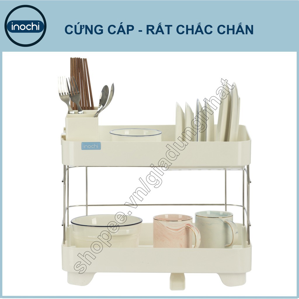 Kệ Để Chén Bát Nhựa Inox 2 Tầng Inochi Có Khay Thoát Nước Thông Minh Dùng Để Làm Giá Úp Bát Đĩa Chén Đũa Trên Chậu Rửa