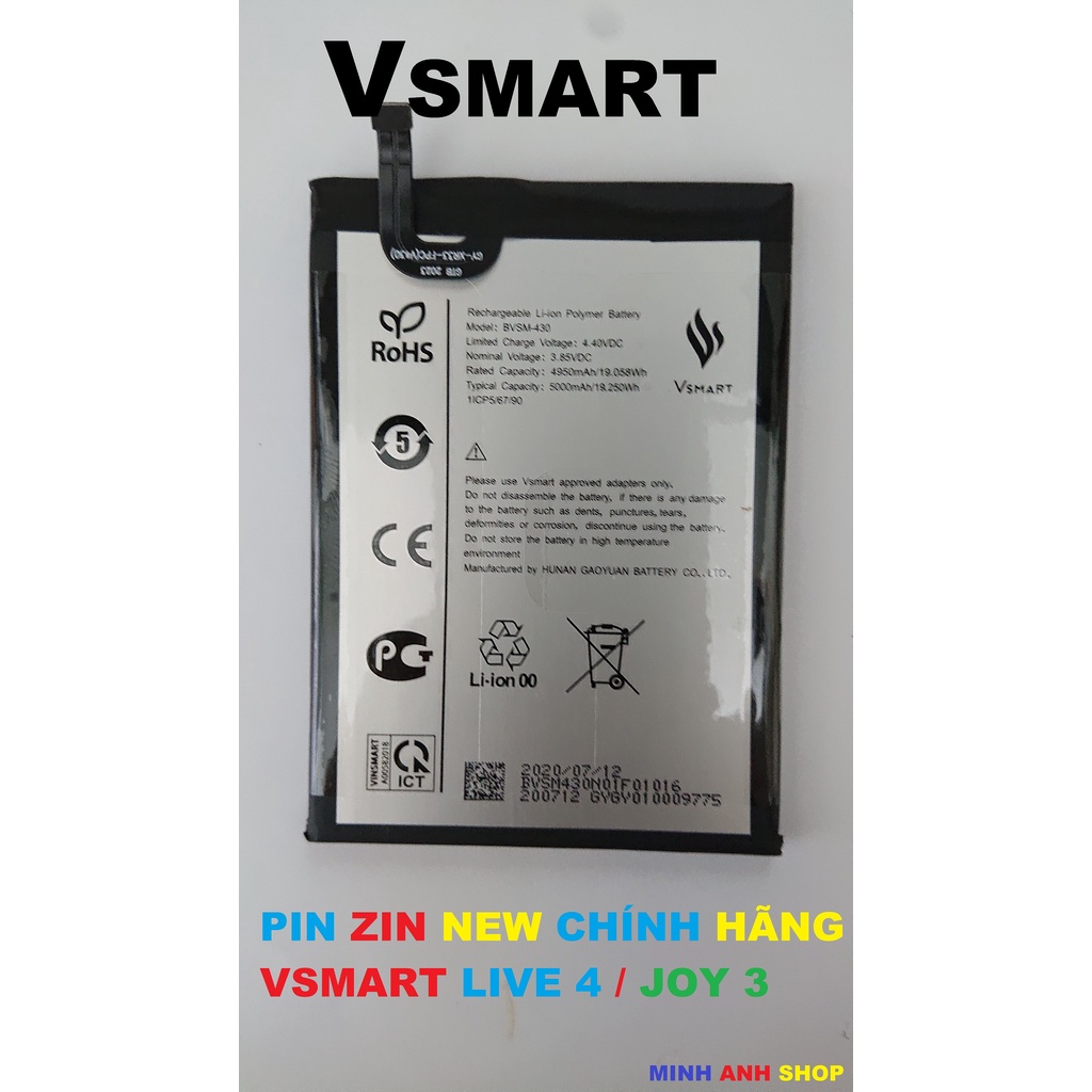 PIN ZIN NEW CHÍNH HÃNG VSMART LIVE 4 / JOY 3 : BVSM-430