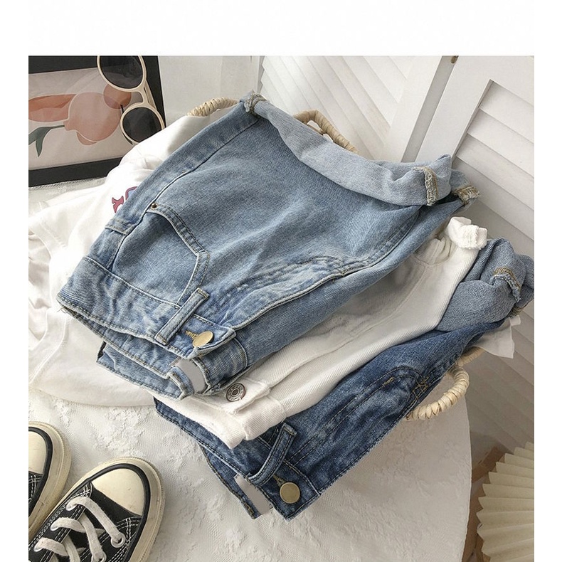 Quần Short denim Lưng Cao Ống Rộng Phong Cách Hàn Quốc Dành Cho Nữ