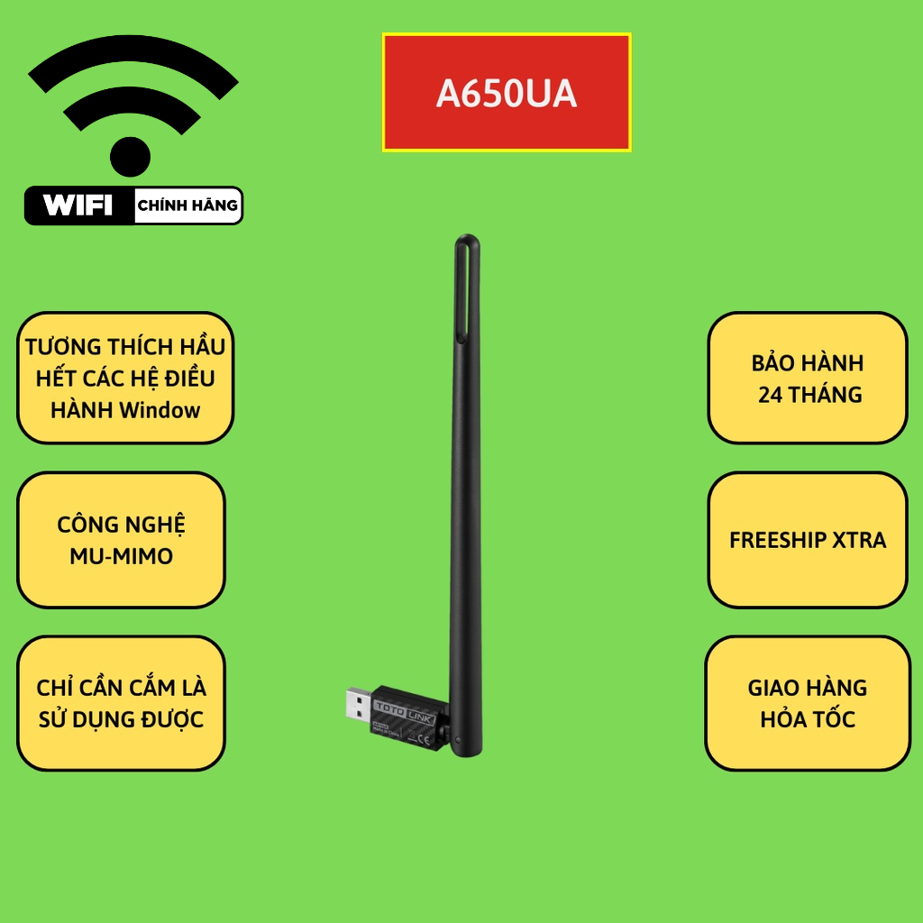 Thu phát wifi băng tần kép băng tần kép TOTOLINK A650UA USB wifi dùng cho PC/Laptop Wifi chính hãng bảo hành 24 tháng