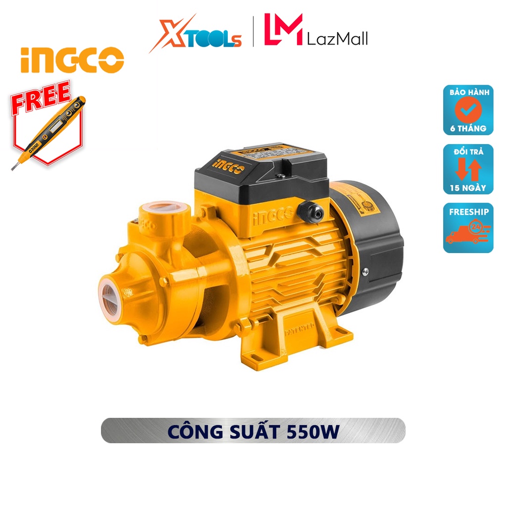 Máy bơm nước INGCO VPM5508 | máy bơm đẩy cao 550W (0,75HP), chiều cao bơm 45m, độ hút sâu 8m, mô tơ dây đồng tăng áp lực