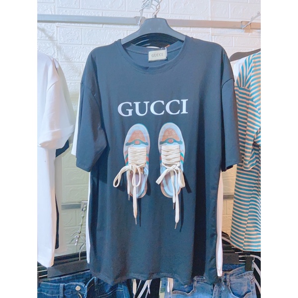 Áo phông nữ dài tay form rộng hình đôi giày gucci đẹp, áo thun form rộng tay dài cổ tròn cotton 100% KEENA AK 13
