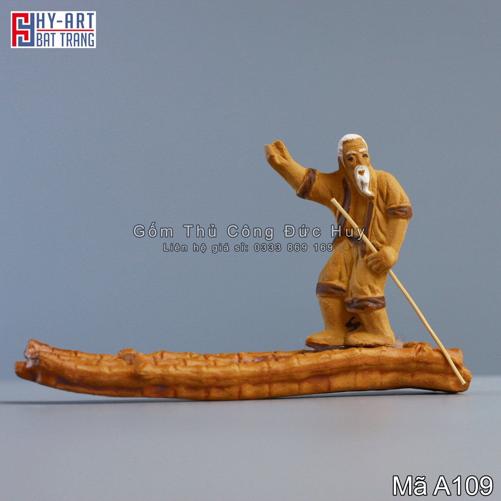 Tiểu cảnh hồ cá, trang trí bể cá cảnh, Tượng gốm lão đẩy bè trang trí chậu cây bonsai