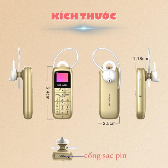 Điện Thoại Mini Kechaoda K10 Siêu Nhỏ Kiêm Tai Nghe Tiện Dụng, 1 Sim - Bảo hành 12 tháng