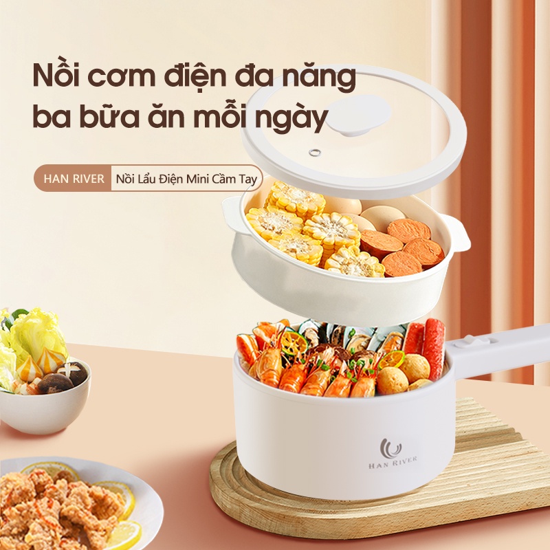 HAN RIVER Nồi lẩu điện đa năng tích hợp 1.5L (Lẩu, hấp, chiên, rán, xào, hầm) - Hàng chính hãng