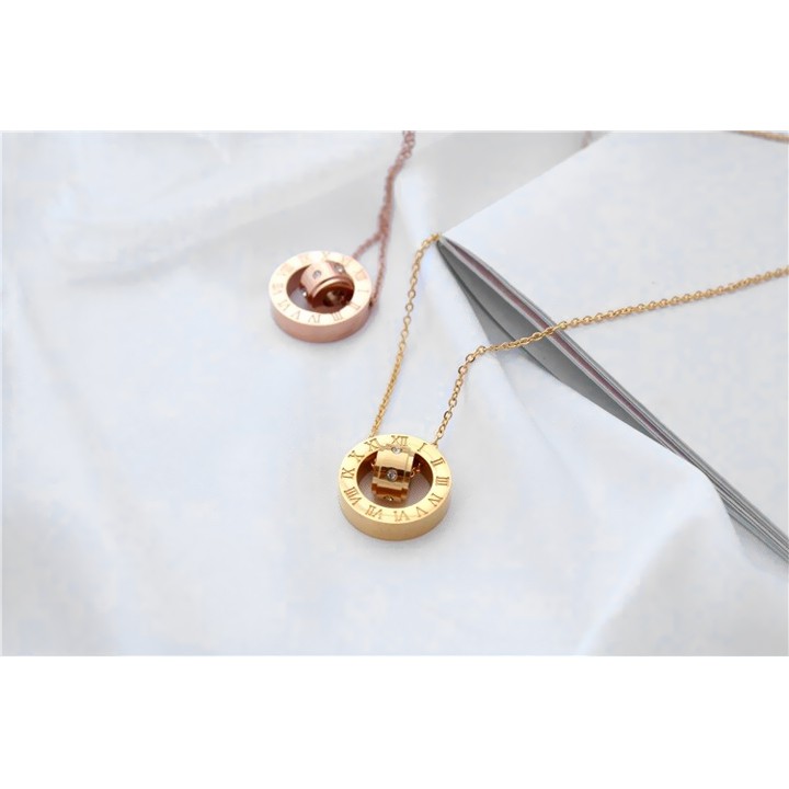 DÂY CHUYỀN TITAN SỐ LA MÃ LỒNG TRỤ TRÒN ĐÍNH ĐÁ TN136 siêu đẹp, bền màu, chuẩn thời trang