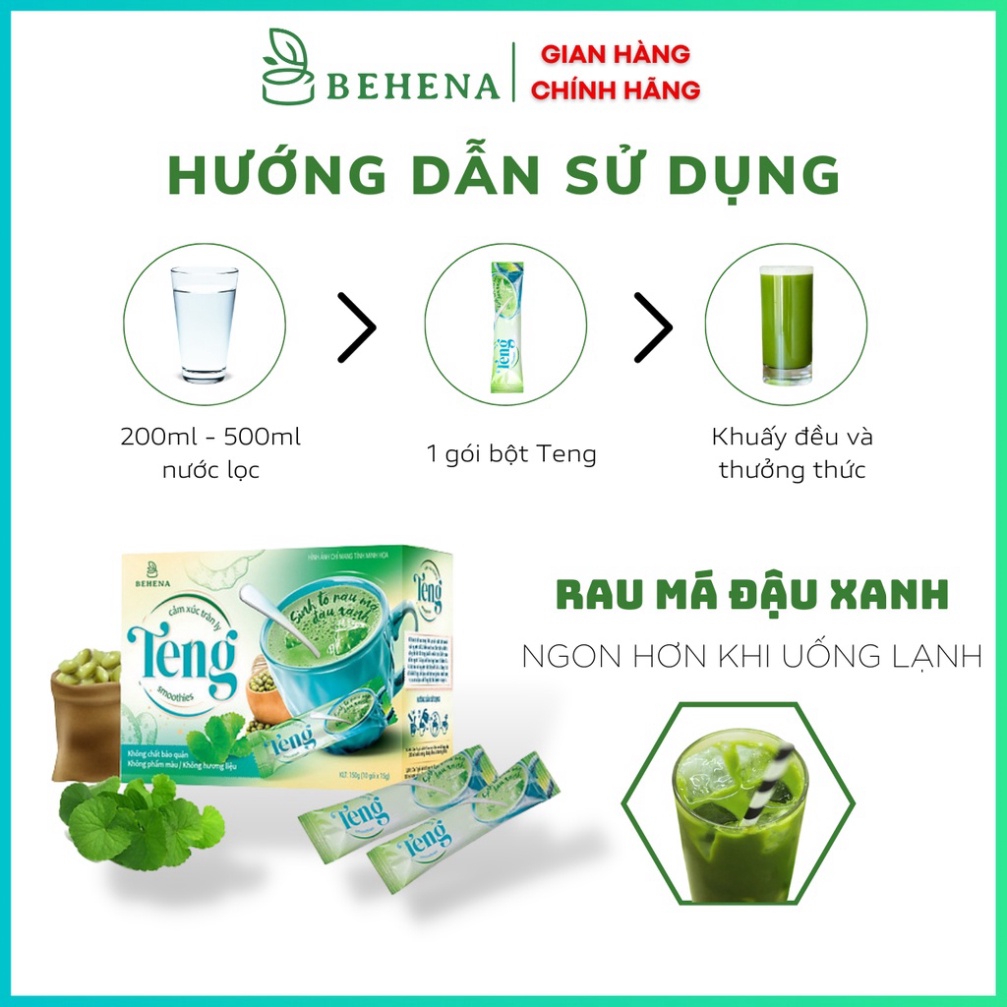 Bột Rau Má Đậu Xanh Behena Teng 150g Thanh Nhiệt - Giải Khát - Mát Gan - Thanh Lọc Cơ Thể - Hộp 10 Gói Uống Liền