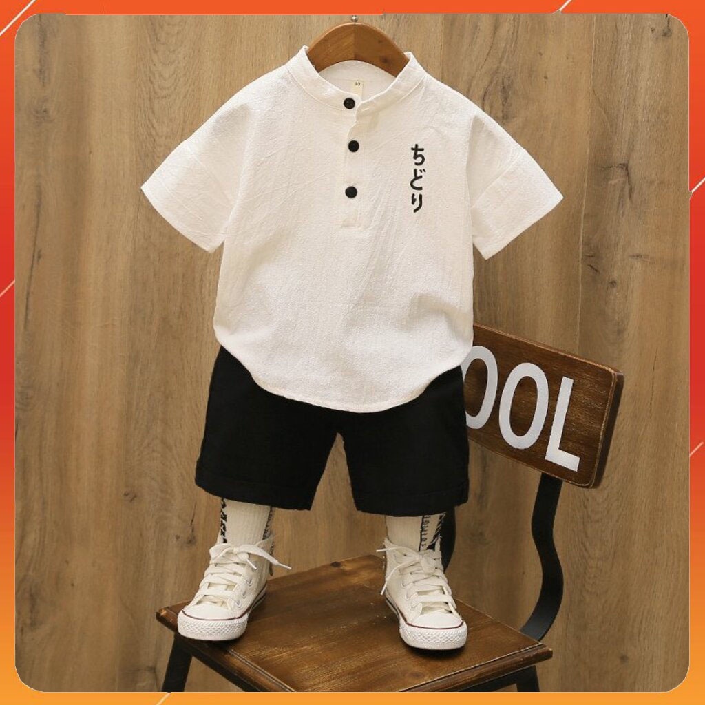 Bộ cộc tay cho bé trai Hàn Quốc Binbon kids, Bộ quần áo thể thao bé trai in Hình Suduku Chất Đũi Xước Cho bé Từ 6-28kg