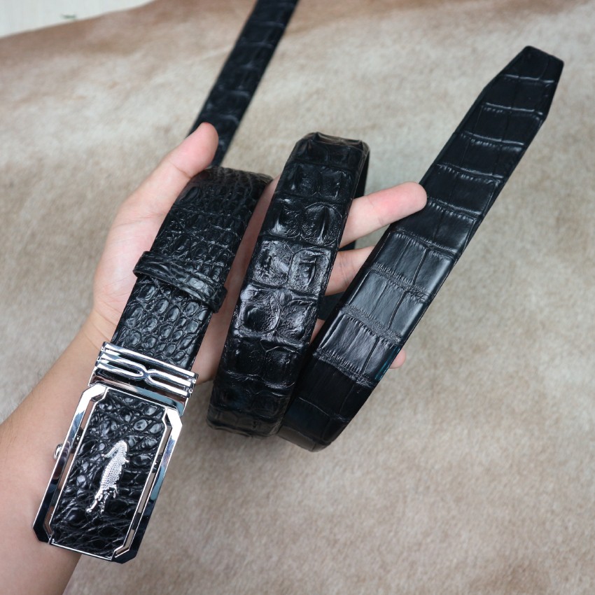 Dây nịt - dây lưng da cá sấu Fadoda cao cấp bản ghép rộng 4.0 Cm màu đen làm từ gai lưng - FCB04-01G