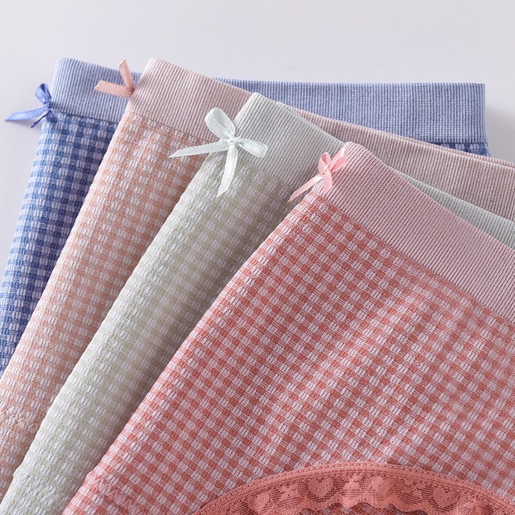 Quần Lót Nữ Cotton Viền Ren Kẻ Caro Dễ Thương (555)