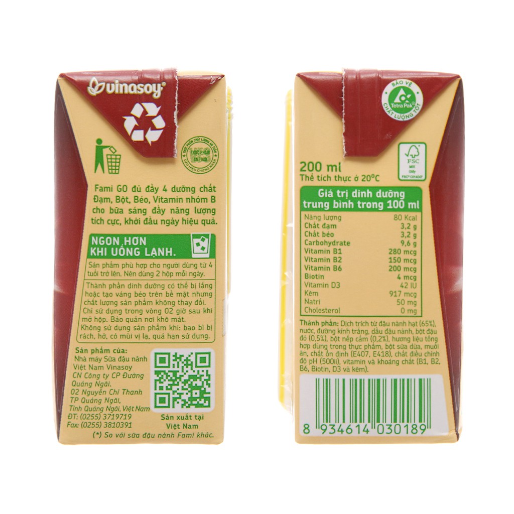 Vỉ sữa đậu nành FAMI đậu đỏ 200ml (1 vỉ 3 hộp)