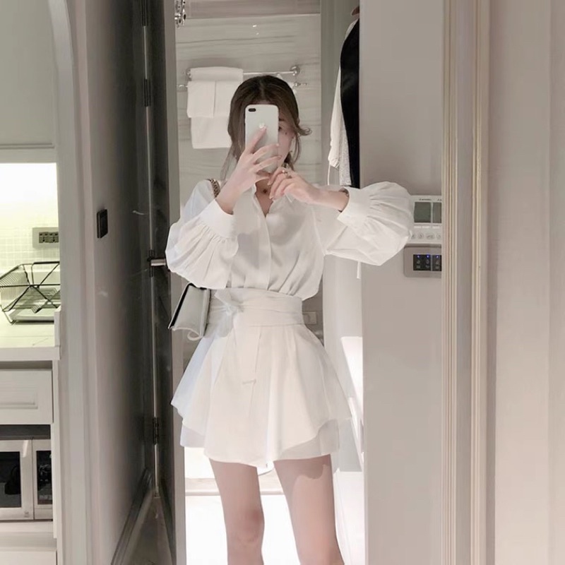 Áo sơ mi Dây Eo Kèm Quần,Set áo Dài Nữ Quần Đùi, set vest, Chất Đũi 2 Màu, set đi biển
