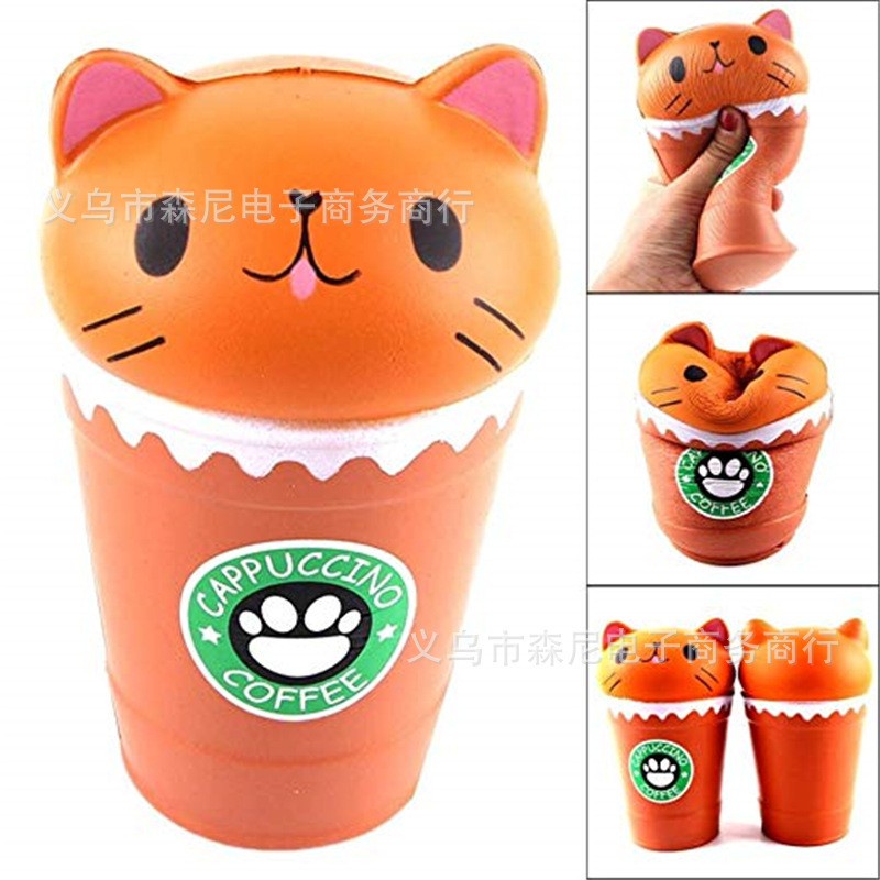 (5 màu) Squishy cốc cà phê coffe mèo 14cm chính hãng