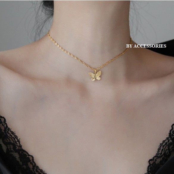 Vòng cổ choker titan xích khoen xoắn mặt bướm không gỉ