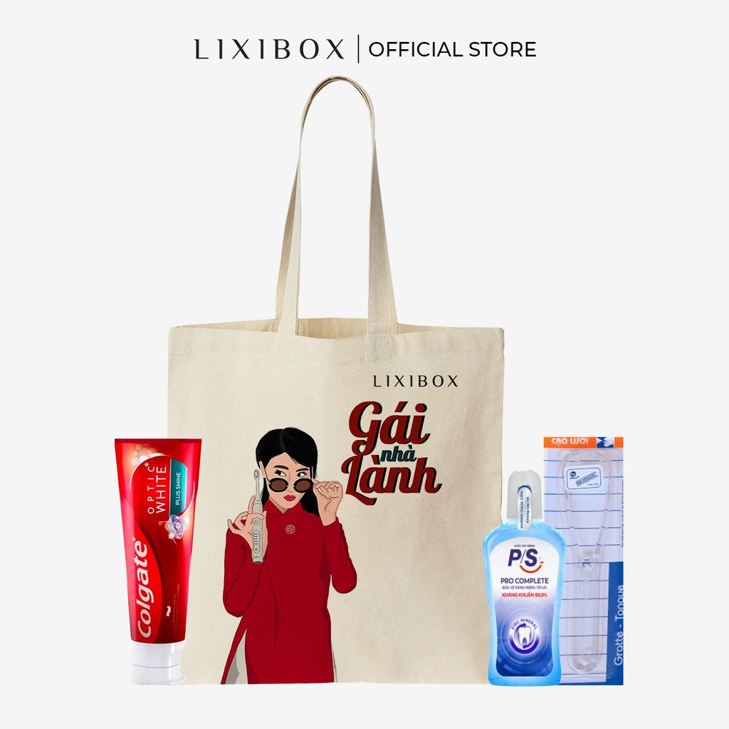 [HB Gift] Combo Cạo lưỡi Hofaco trắng,Túi tote Lixibox,Nước súc miệng P/S 300ml,Kem đánh răng Colgate Optic White Plus